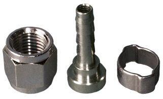 Trubkový fiting 8 mm + matice pre konektor na sud na nealko, s ¼"závitom Trubkový fiting 8 mm + matice pre konektor na sud na nealko, s ¼"závitom