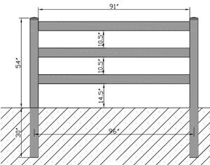 Műanyag kerítés 3 válaszfal, magassága 137,16cm, hosza 2,4m - fehér